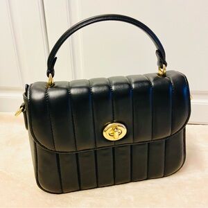 Coach Black Leather Shoulder Bag with Gold Accents